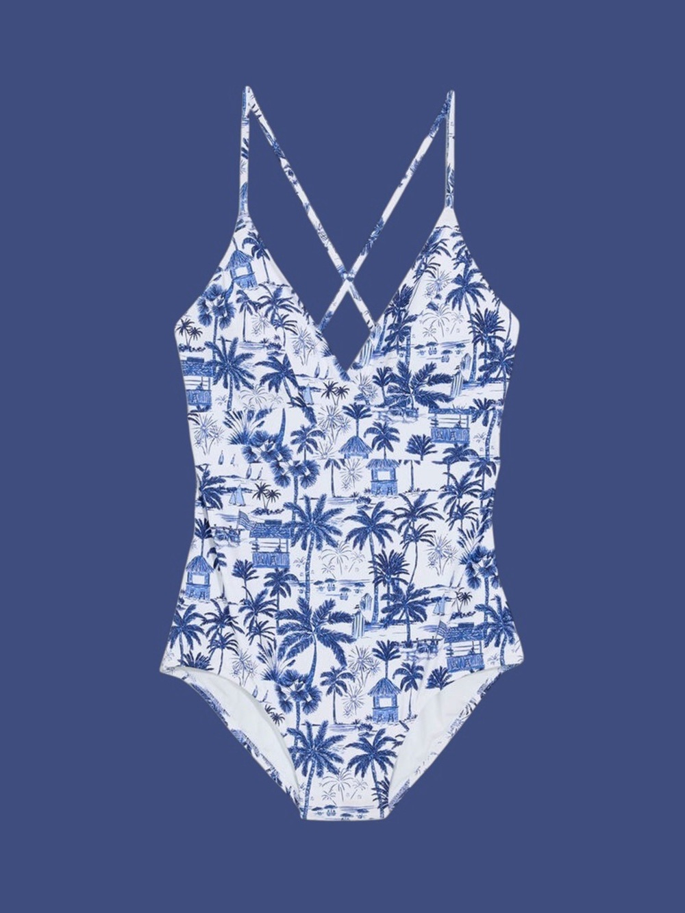 Vineyard Vines Blue and White Palm-Print One-Piece Swimsuit